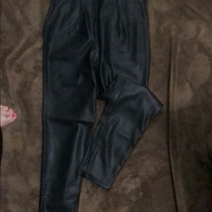 Black leather skinny leg pants